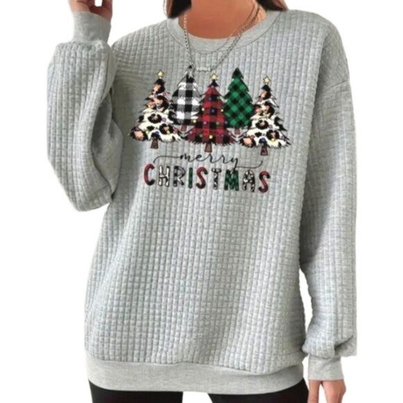 Cozy Christmas tree print sweatshirt sz 1X - Picture 1 of 5